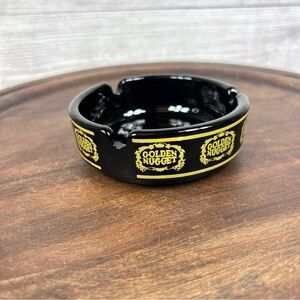 Vintage Golden Nugget Casino Las Vegas, Nevada Black Glass Advertising Ashtray